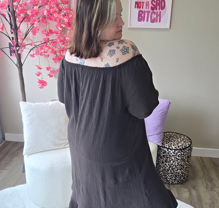Wafel katoen off-shoulder jurk (In 4 kleuren)