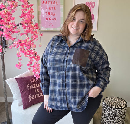 Ruitblouse met leatherpocket (In 3 kleuren)