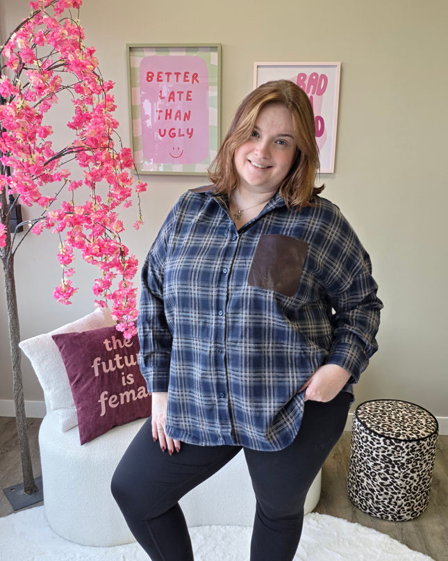 Ruitblouse met leatherpocket (In 3 kleuren)